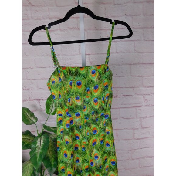 Peacock Feather Print Jumpsuit XS, Boho Festival Style, Adjustable Straps - Picture 2 of 12